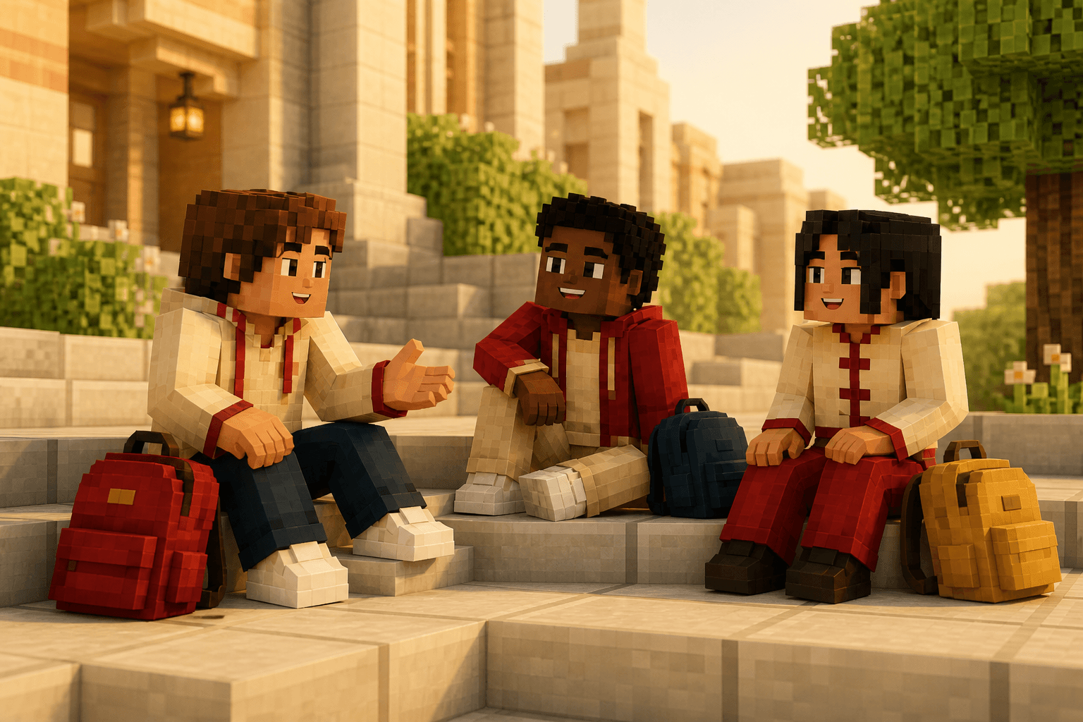 Students meeting on campus steps