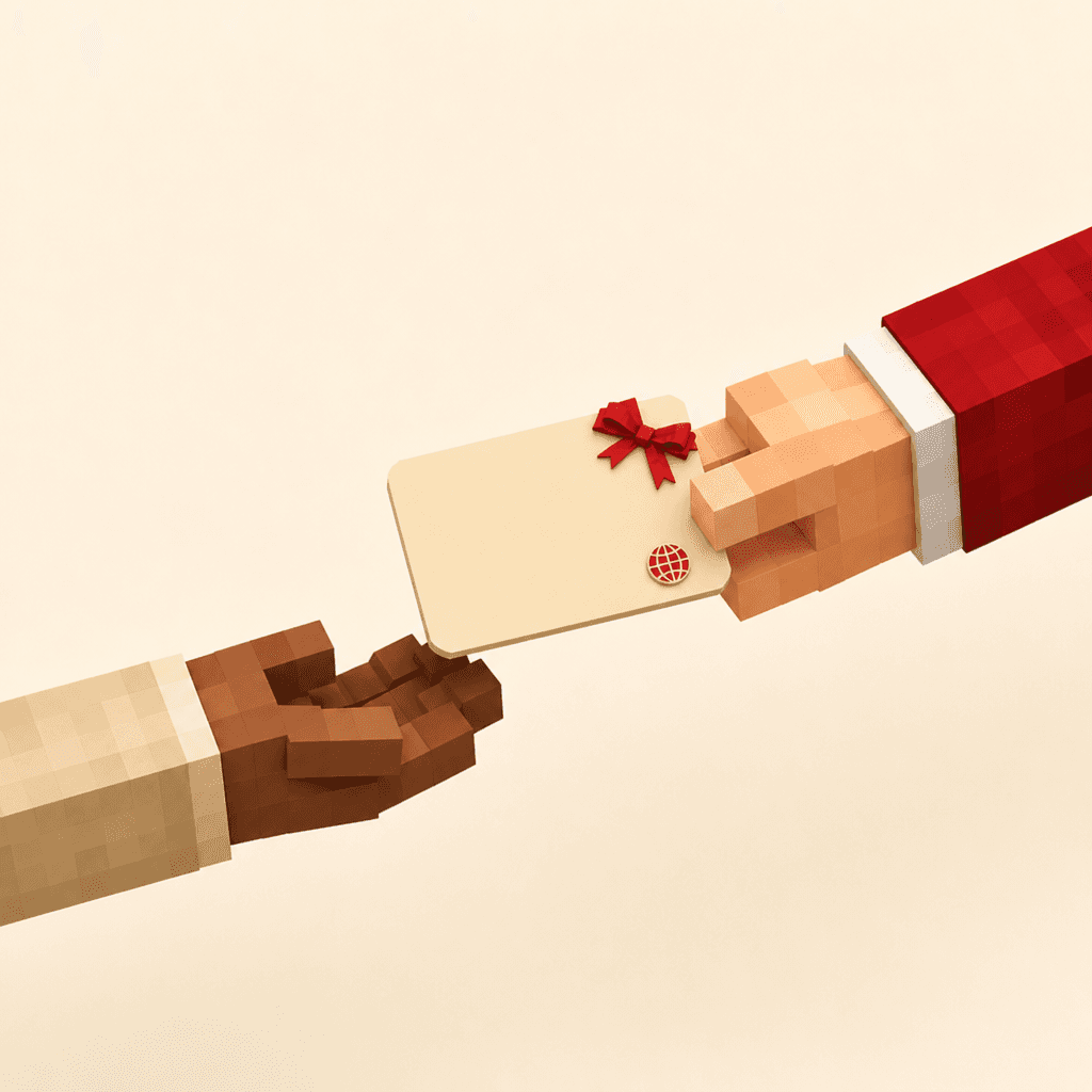 Diverse hands exchanging a thank-you gift card for a StudTalk guest