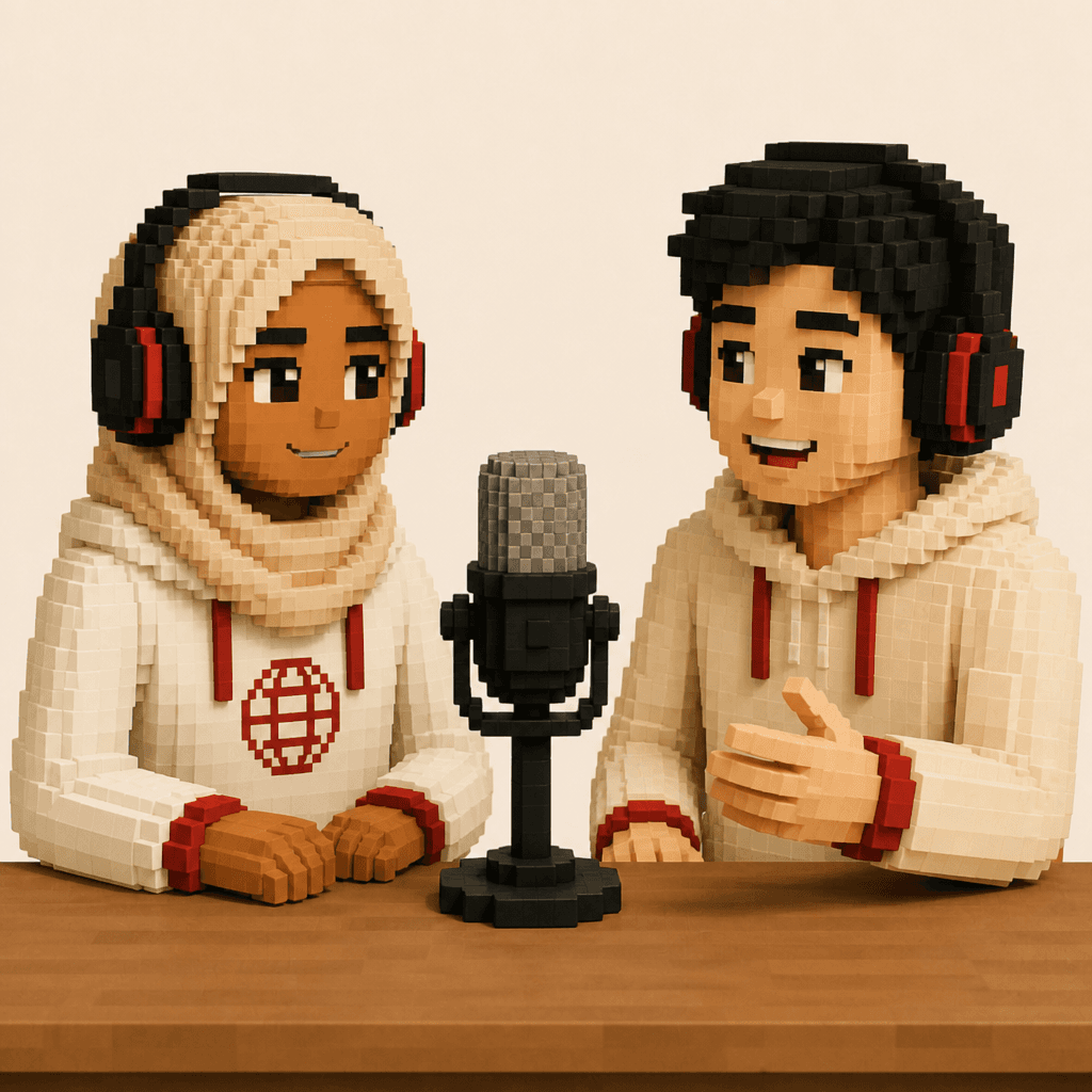 Two international students recording a StudTalk podcast interview together